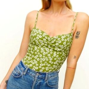 Reformation Fitted Tank Top, Tiago, Green Floral, Size 8 Medium